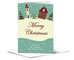 Red and Green Hillside Christmas Village Cards  5.50
